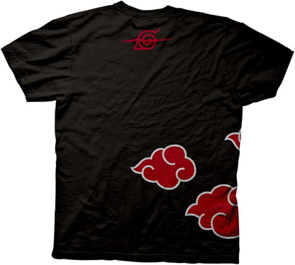 Naruto Shippuden Men'S Short Sleeve T-Shirt Akatsuki Clouds & Anti-Leaf Front & Back Logo Officially Licensed