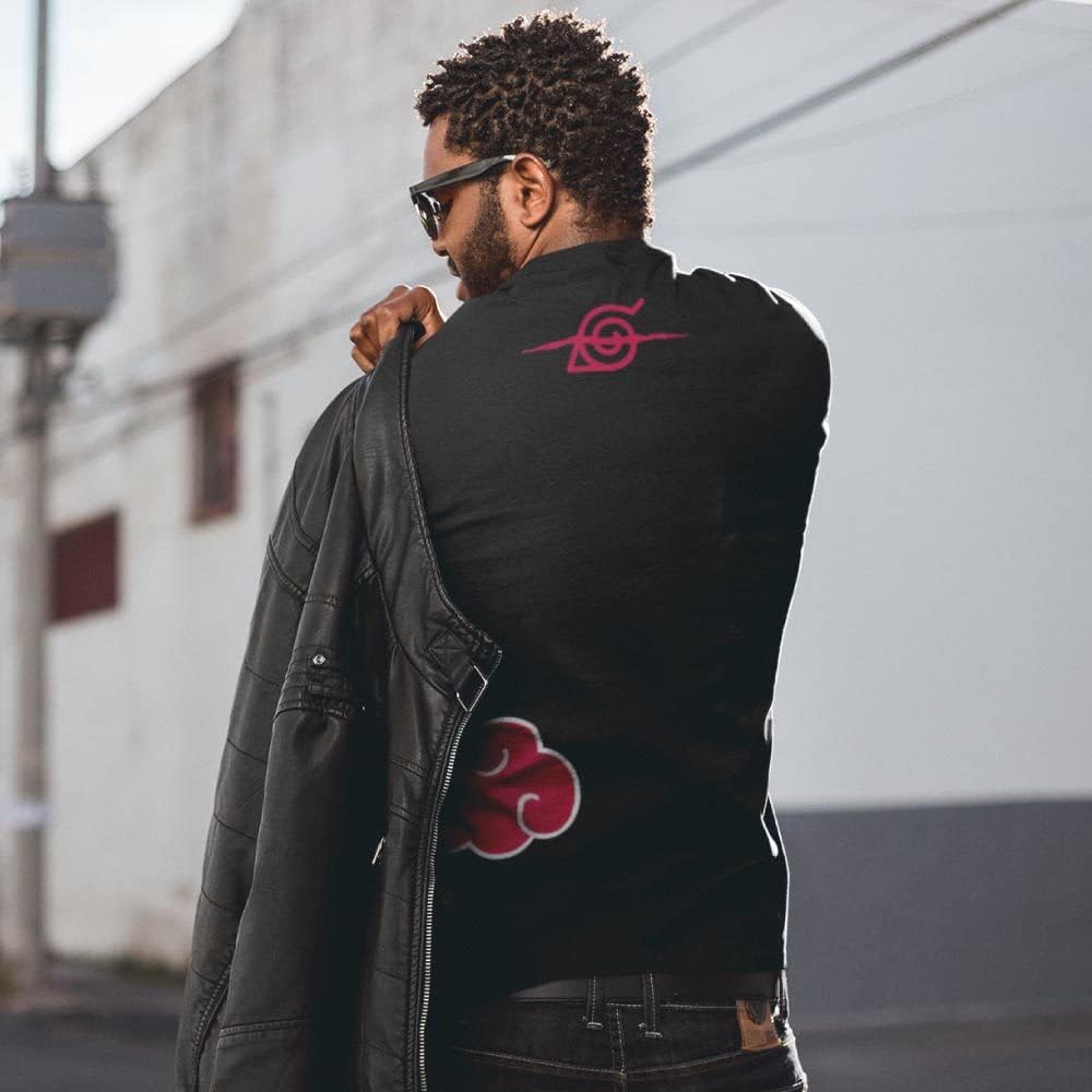 Naruto Shippuden Men'S Short Sleeve T-Shirt Akatsuki Clouds & Anti-Leaf Front & Back Logo Officially Licensed