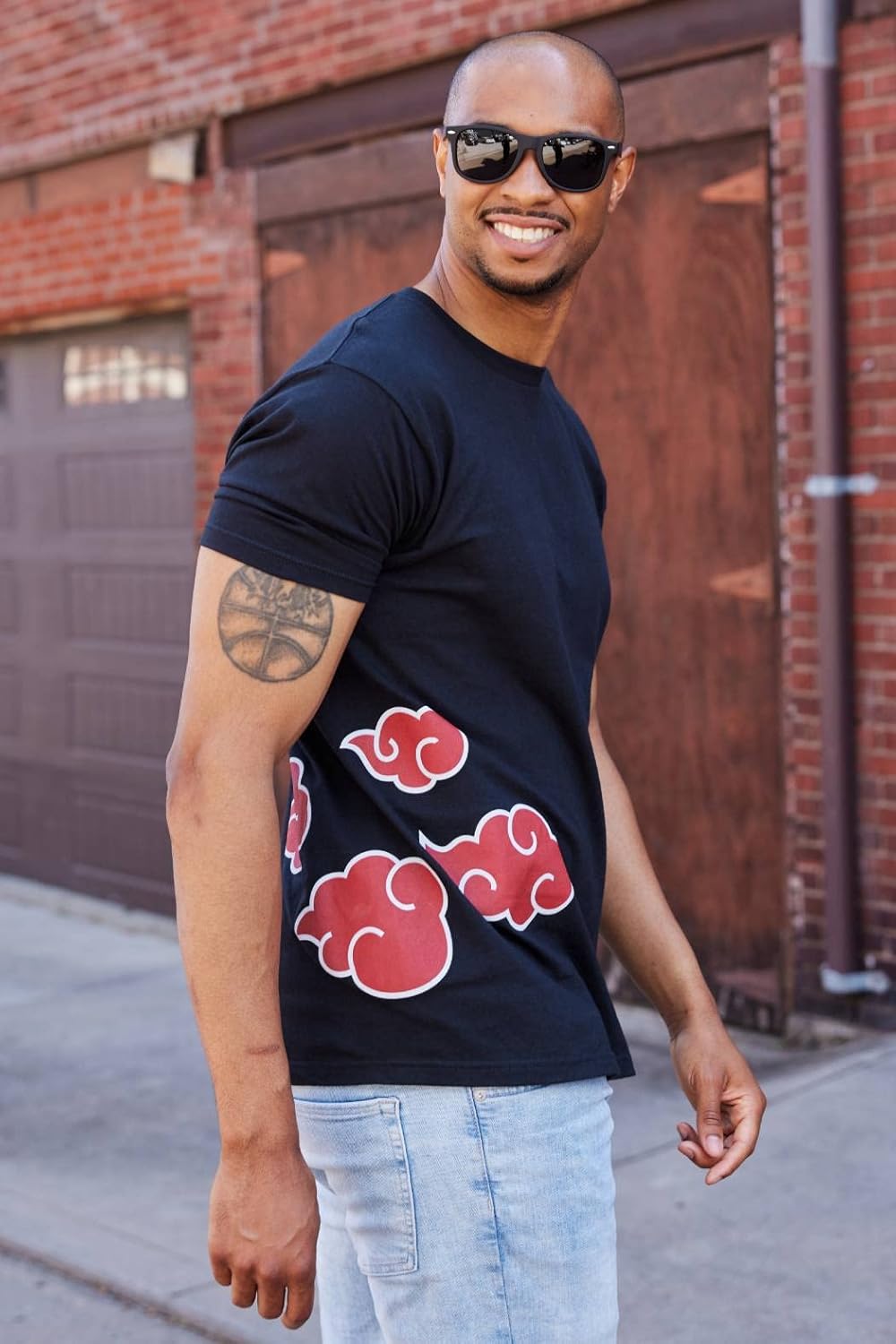 Naruto Shippuden Men'S Short Sleeve T-Shirt Akatsuki Clouds & Anti-Leaf Front & Back Logo Officially Licensed