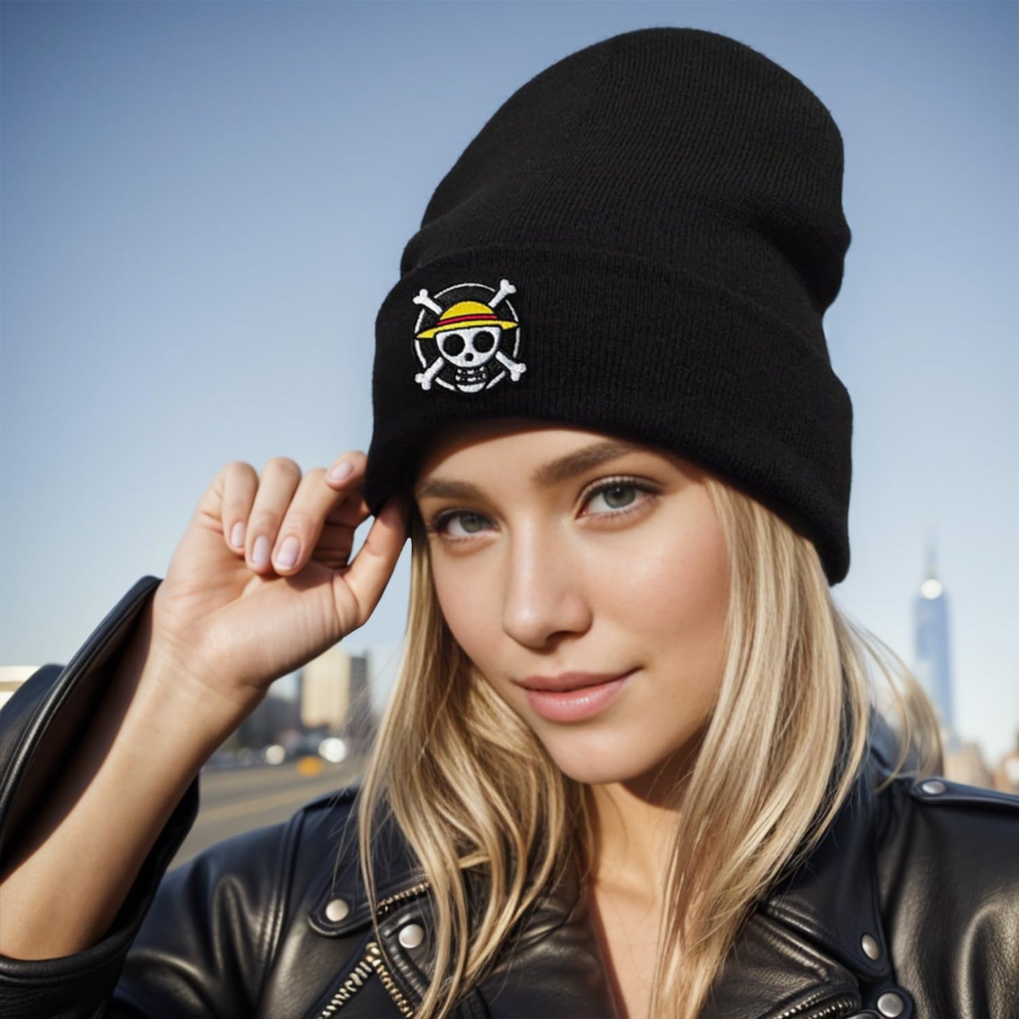 Anime Cosplay Beanie Hats for Men Women, Cool Funny Skull Skeleton Knit Hat Black