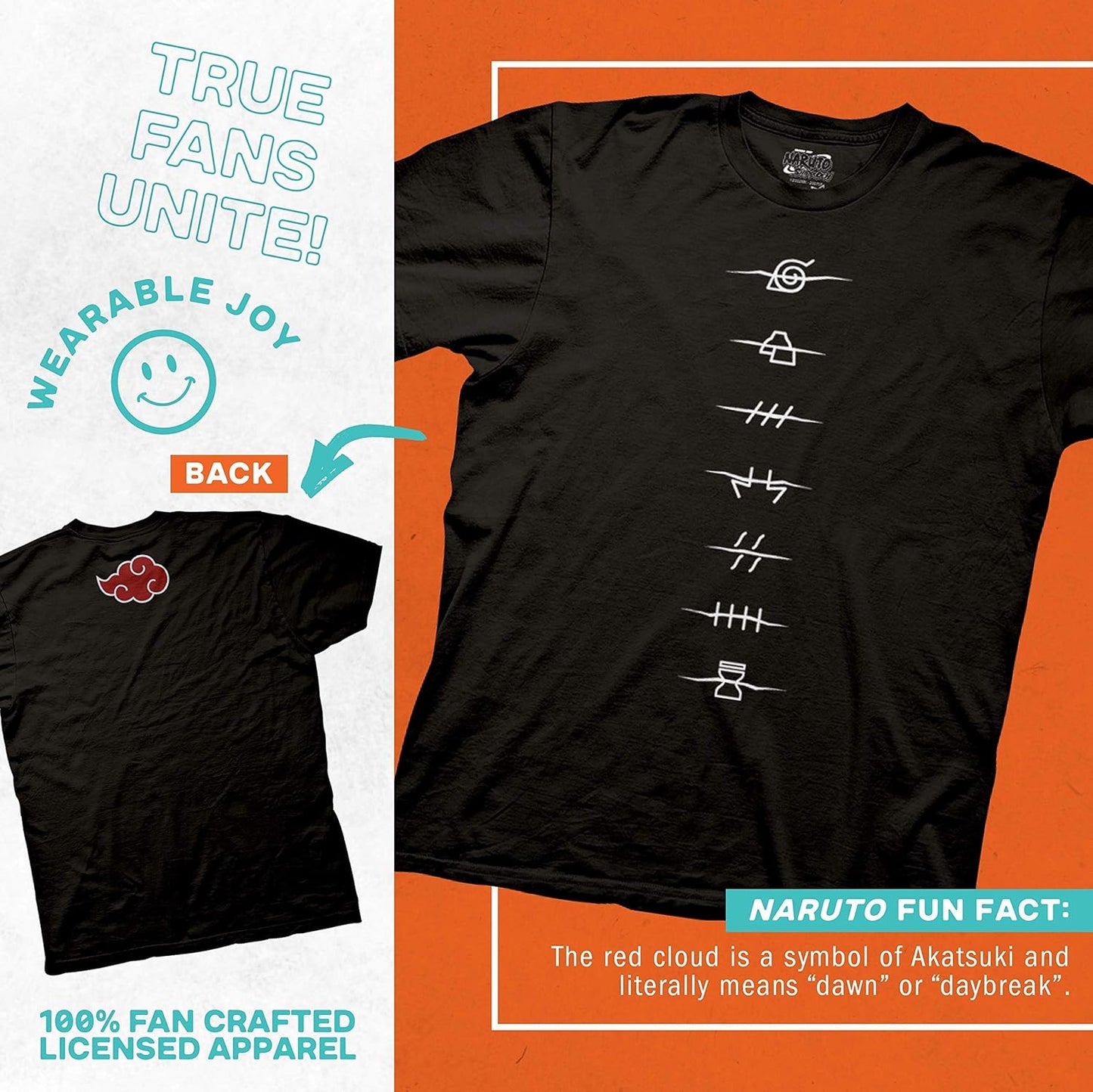 Naruto Shippuden Akatsuki Red Cloud T-Shirt – Anti-Village Symbols | Officially Licensed Men’s Anime Tee by Ripple Junction